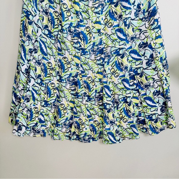 JM Collection Skirt 16 Petite Blue Green Yellow Floral Linen Midi - Picture 5 of 6